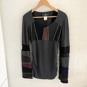 Vintage Y2K Knit Sweater Arsty Grungy Goth Raw stitches Black gray brown Sz M